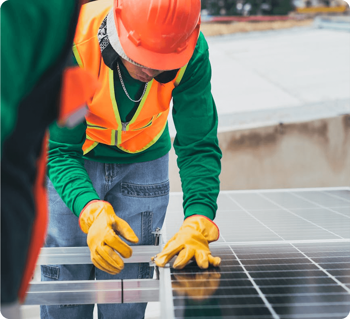 An engineer working on a solar panel