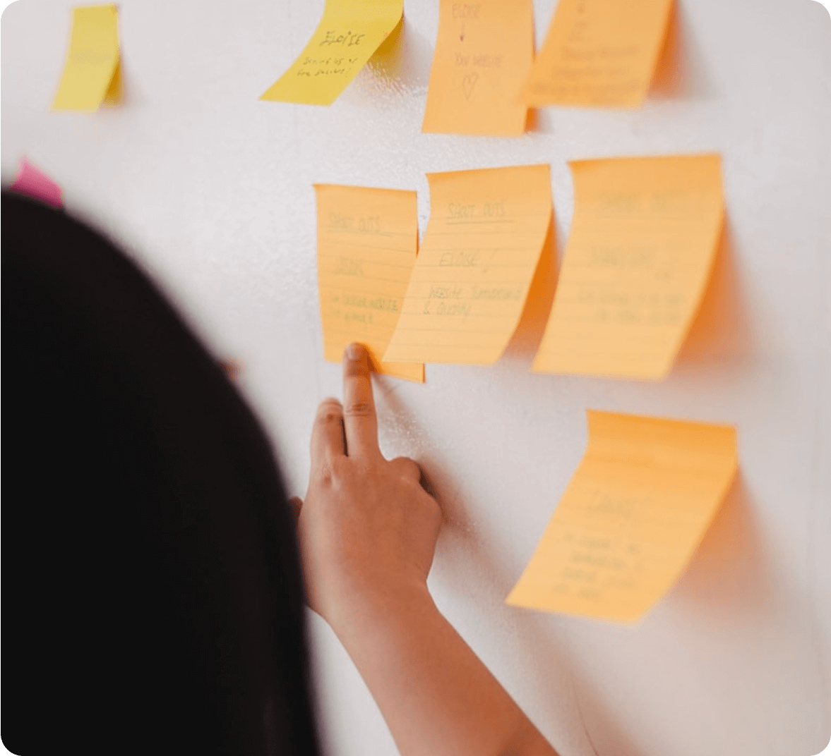 Sticky notes on a board