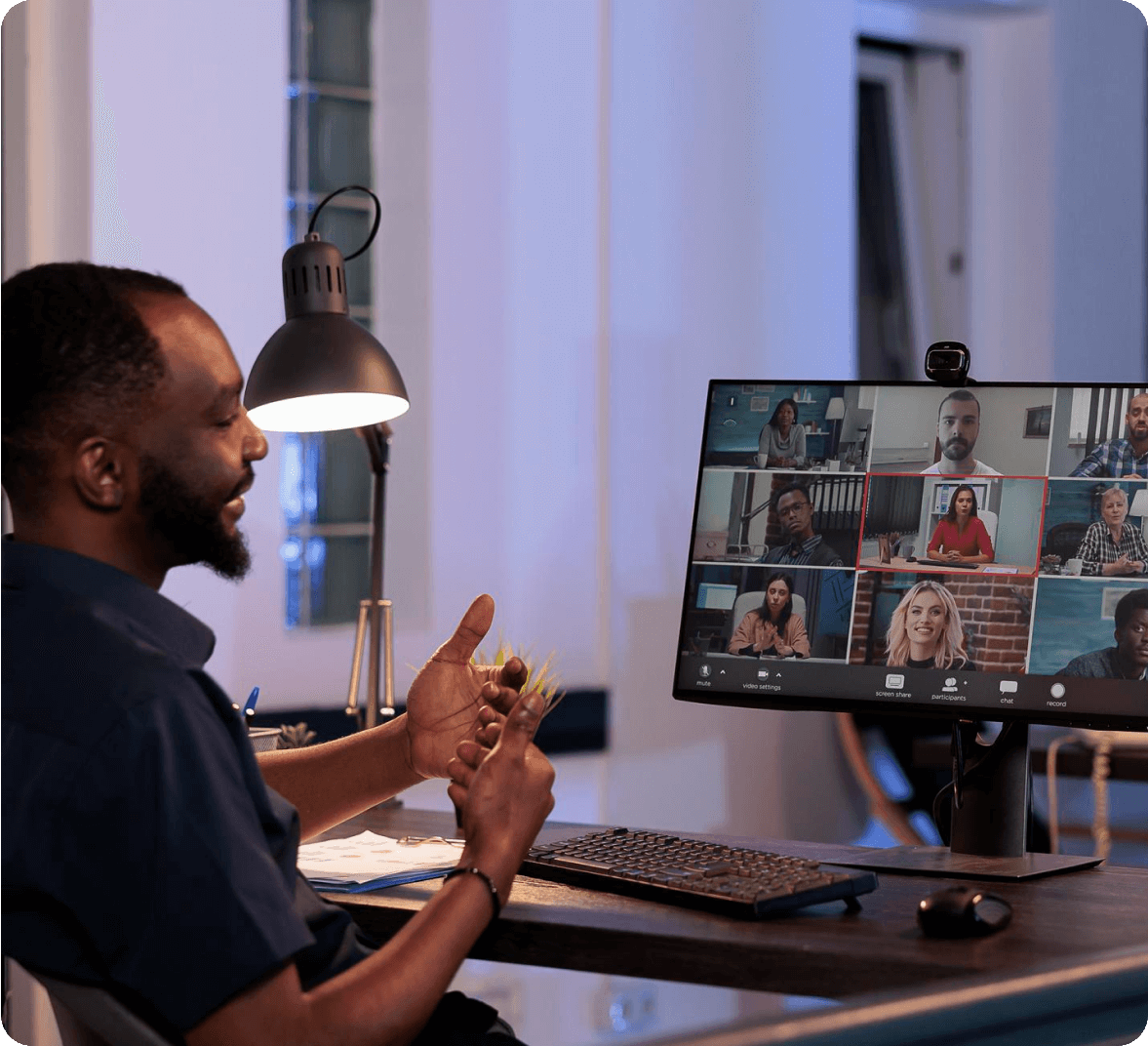 A man on a video conference call