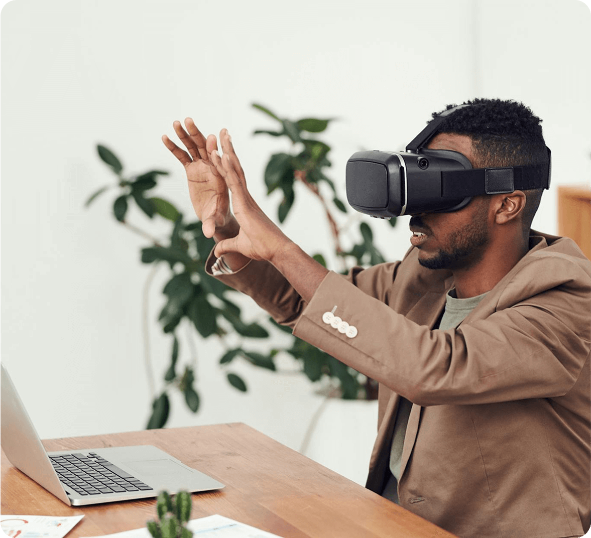 A man wearing a virtual reality headset